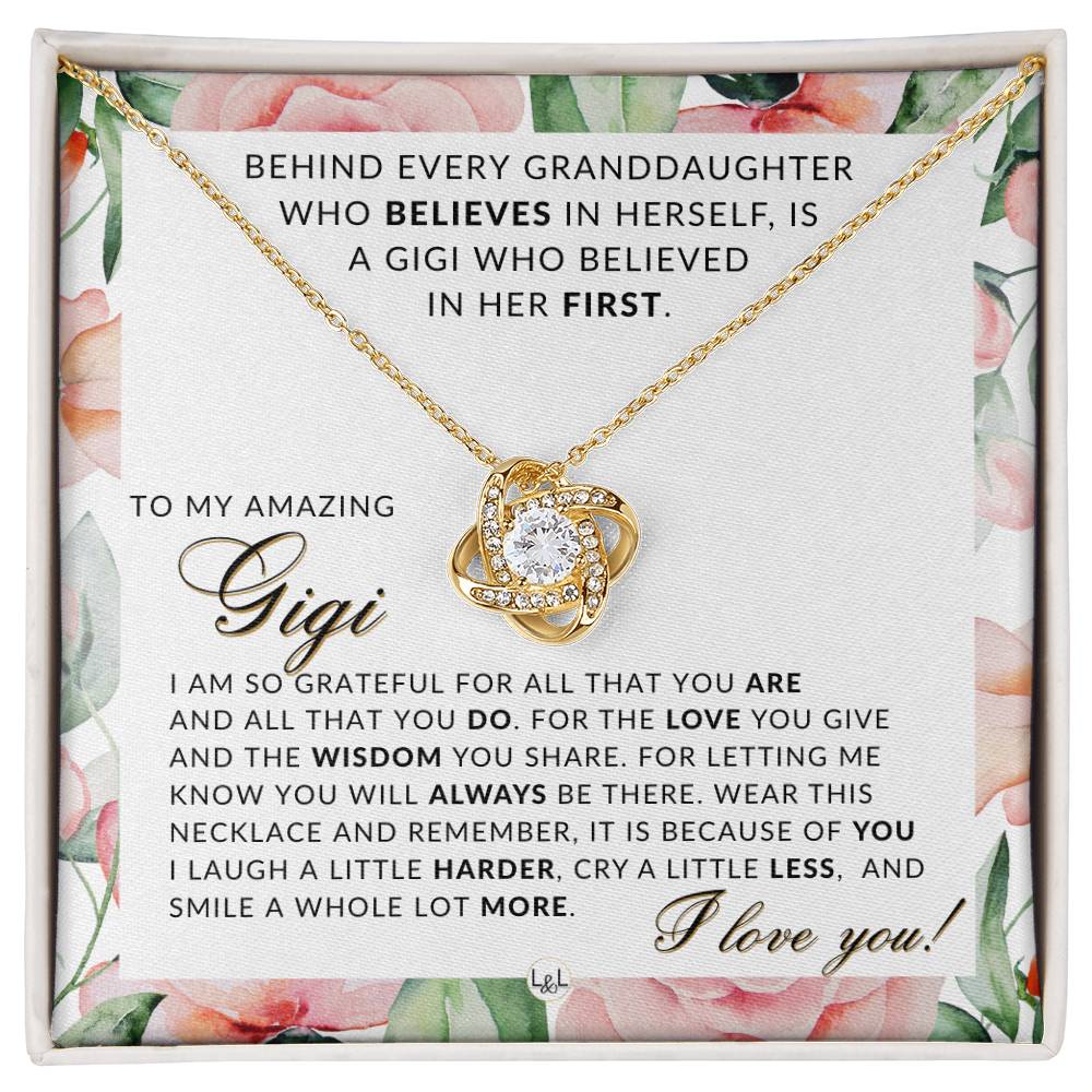 For Gigi, From Granddaughter - Beautiful Women's Pendant + Sentimental Keepsake Message For Your Gigi - Perfect for Christmas, Mother's Day, or her Birthday - Liliana and Liam