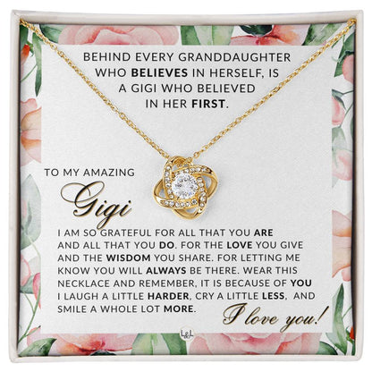 For Gigi, From Granddaughter - Beautiful Women's Pendant + Sentimental Keepsake Message For Your Gigi - Perfect for Christmas, Mother's Day, or her Birthday - Liliana and Liam