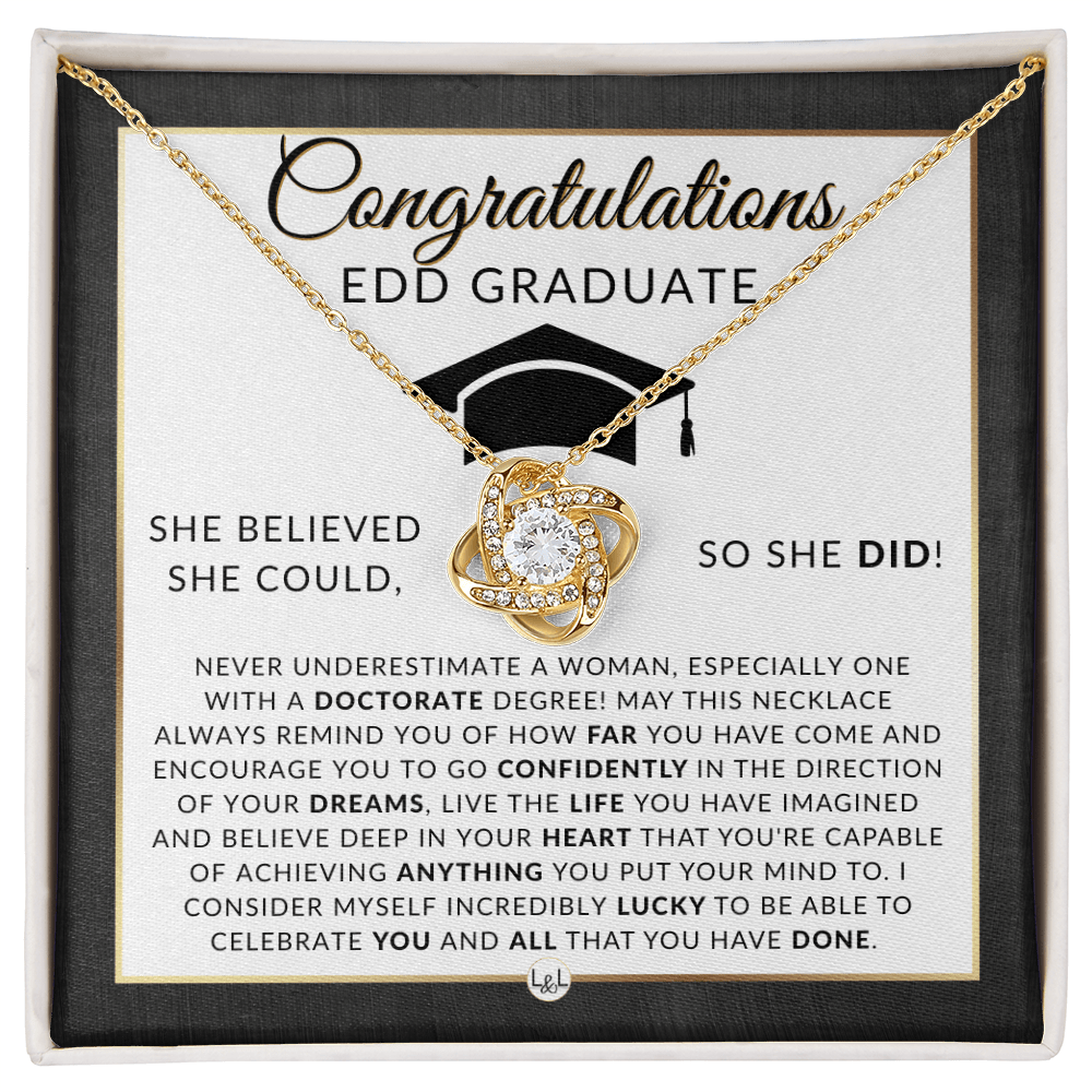 EDD Graduation - Elegant Knot Pendant Necklace - Gift For Doctorate - Liliana and Liam