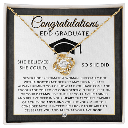 EDD Graduation - Elegant Knot Pendant Necklace - Gift For Doctorate - Liliana and Liam