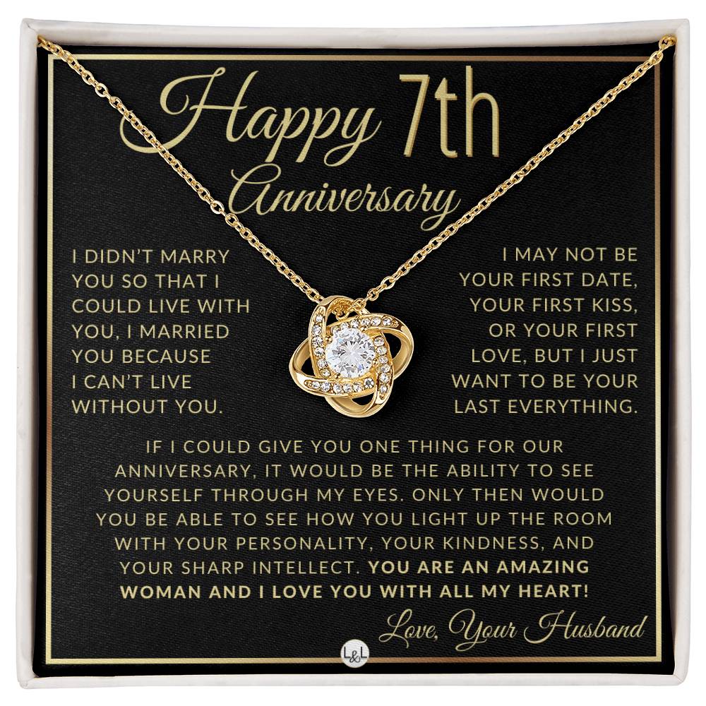 7th Anniversary Gift For Wife - Beautiful Women's Pendant Necklace + Heartfelt Anniversary Message - Liliana and Liam