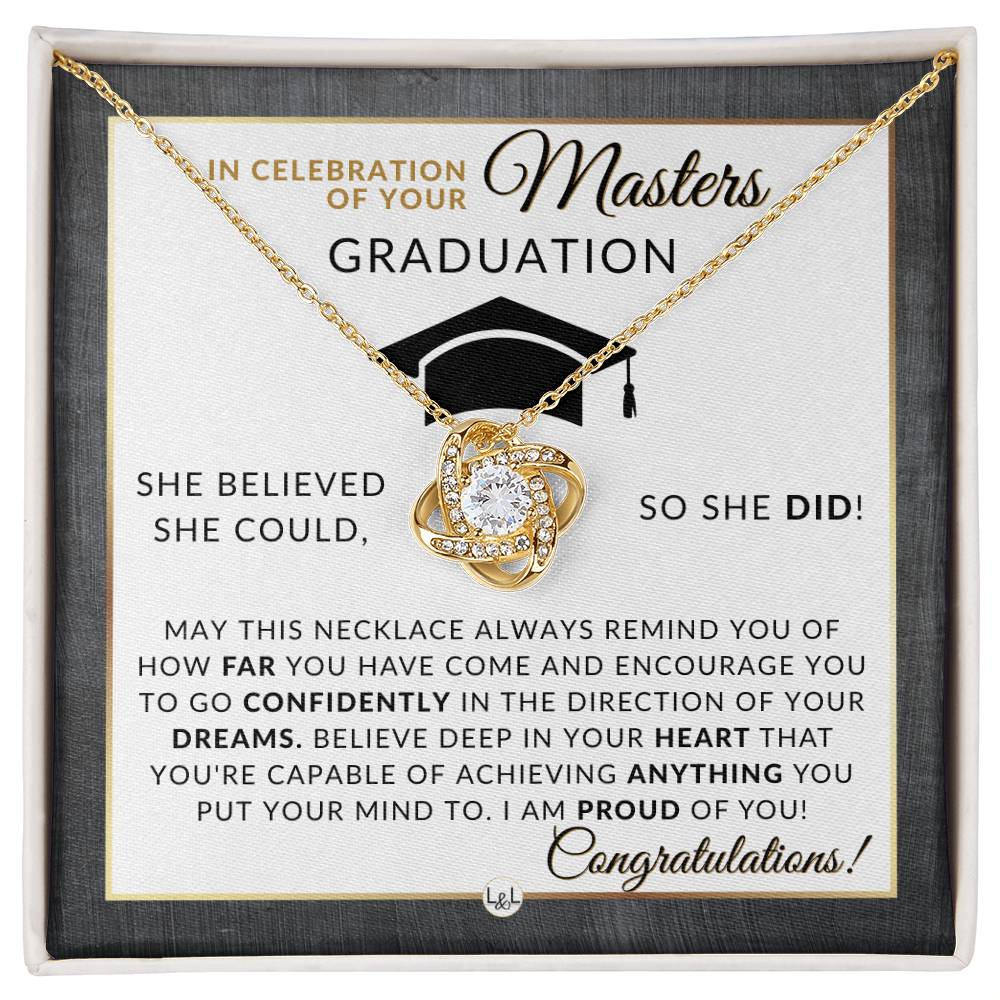 Master's Graduation Gift For Her - Women's Graduation Pendant Necklace + Heartfelt Graduation Message - Graduation Gift Idea For Her Master's Degree