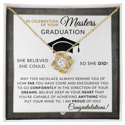 Master's Graduation Gift For Her - Women's Graduation Pendant Necklace + Heartfelt Graduation Message - Graduation Gift Idea For Her Master's Degree - Liliana and Liam