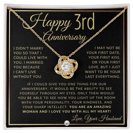 3rd Anniversary Gift For Wife - Beautiful Women's Pendant Necklace + Heartfelt Anniversary Message - Liliana and Liam