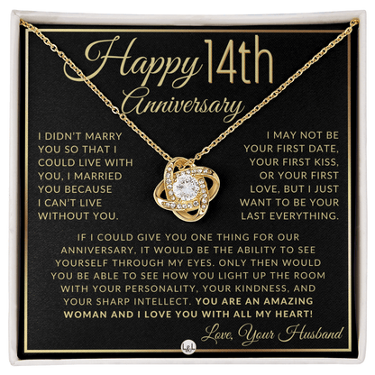 14th Anniversary - Elegant Knot Pendant Necklace with Heartfelt Message - Gift for Wife - Liliana and Liam