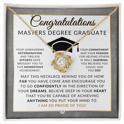 Graduate Graduation Gift Idea For Her For Masters Degree Graduate - Master's Graduation Gift For Her - Pendant Necklace + Heartfelt Message - Liliana and Liam