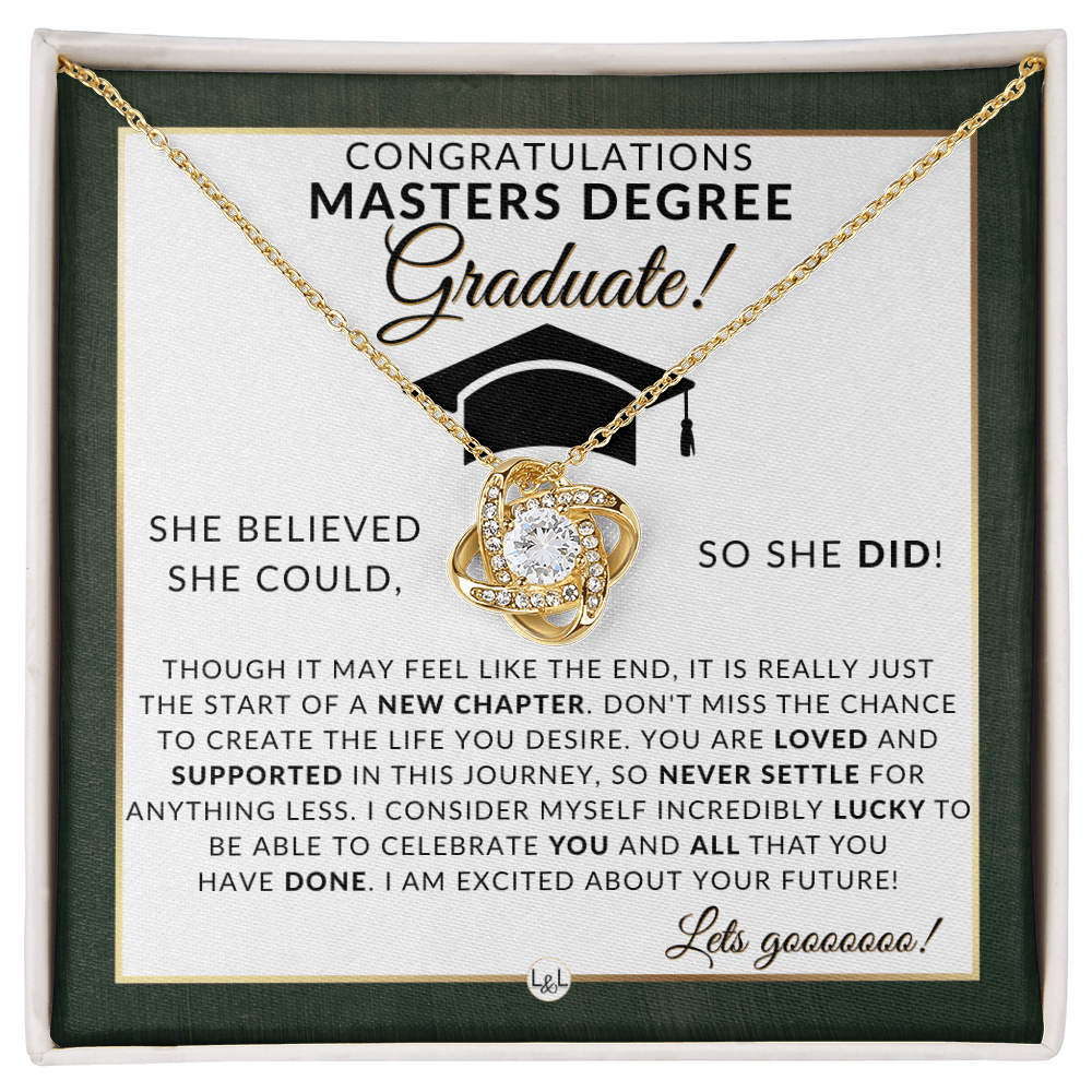 Masters Degree Grad Gifts For Her - Beautiful Women's Pendant Necklace + Heartfelt Graduation Message For Masters Graduate
