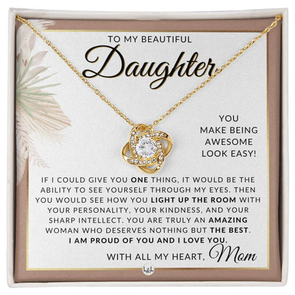 Daughter Gifts From Mom - Necklace For Daughter From Mom - Pendant Necklace + Sentimental Keepsake Message - Great Christmas Gift, Birthday Present or Graduation Surprise - Liliana and Liam