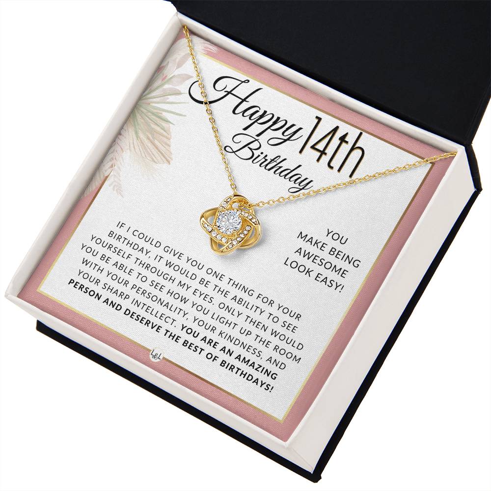 14th Birthday Gift For Her - Necklace For 14 Year Old Birthday - Beautiful Women's Birthday Pendant + Heartfelt Birthday Message - Liliana and Liam