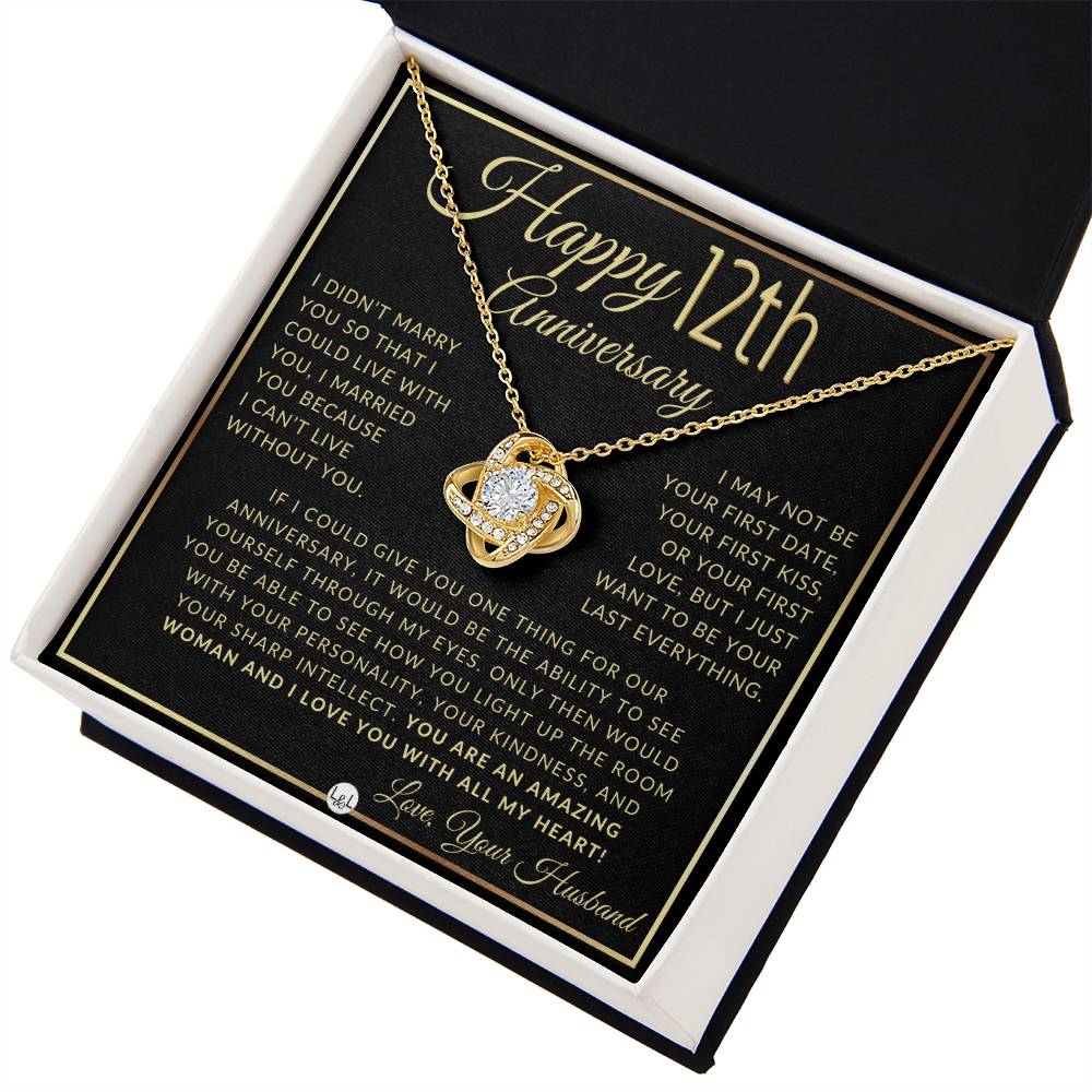 12th Anniversary Gift For Wife - Beautiful Women's Pendant Necklace + Heartfelt Anniversary Message - Liliana and Liam