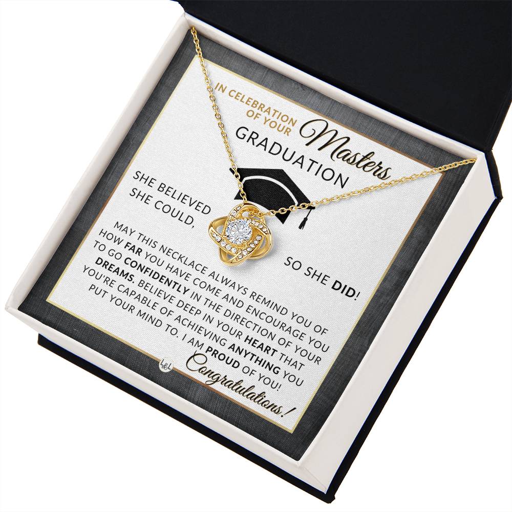 Master's Graduation Gift For Her - Women's Graduation Pendant Necklace + Heartfelt Graduation Message - Graduation Gift Idea For Her Master's Degree