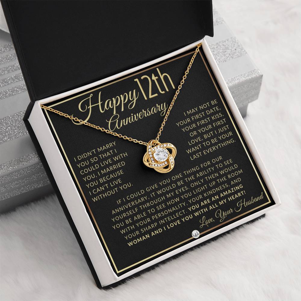 12th Anniversary Gift For Wife - Beautiful Women's Pendant Necklace + Heartfelt Anniversary Message - Liliana and Liam