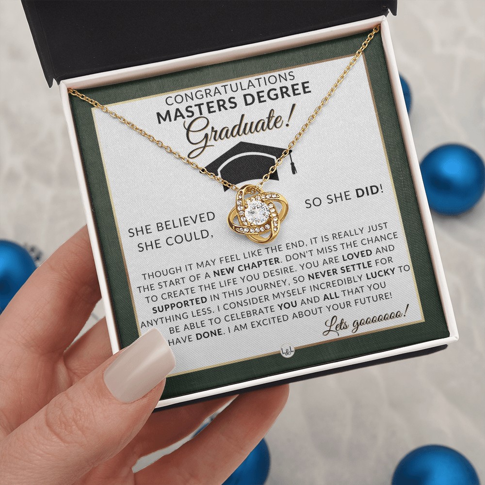 Masters Degree Grad Gifts For Her - Beautiful Women's Pendant Necklace + Heartfelt Graduation Message For Masters Graduate