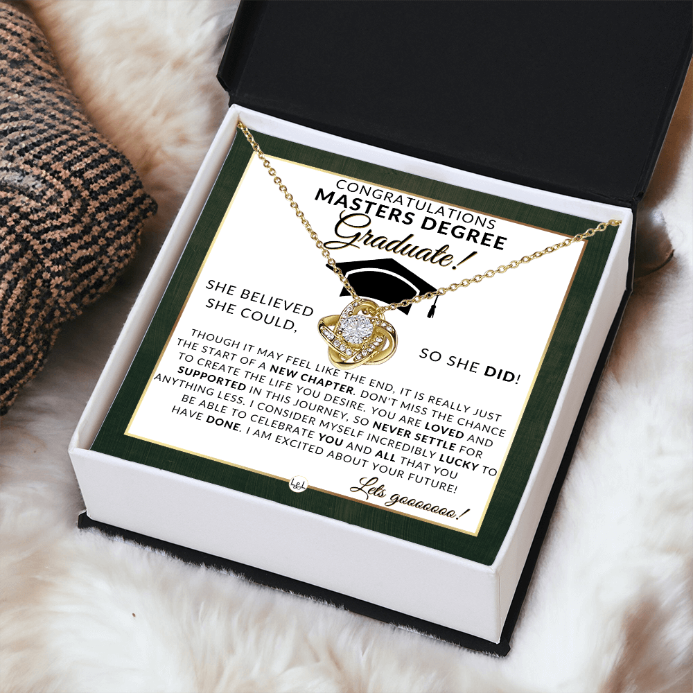 Masters Degree Grad Gifts For Her - Beautiful Women's Pendant Necklace + Heartfelt Graduation Message For Masters Graduate