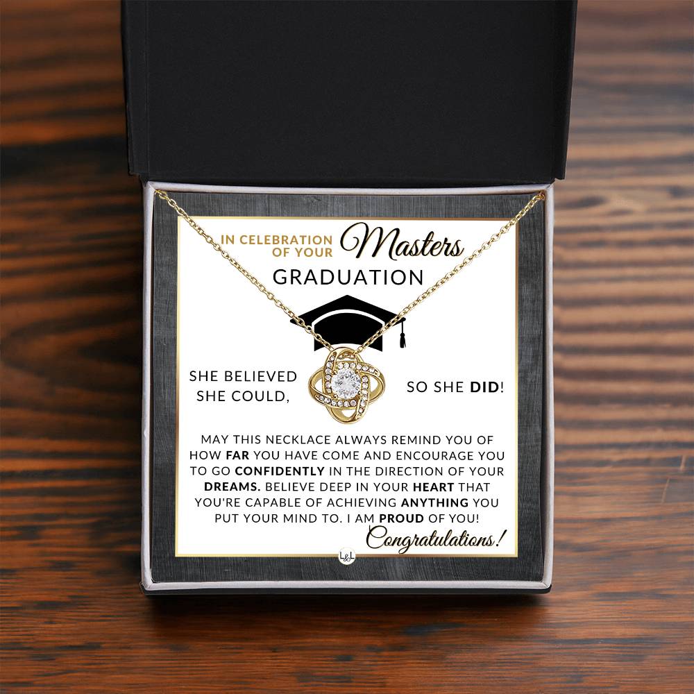 Master's Graduation Gift For Her - Women's Graduation Pendant Necklace + Heartfelt Graduation Message - Graduation Gift Idea For Her Master's Degree