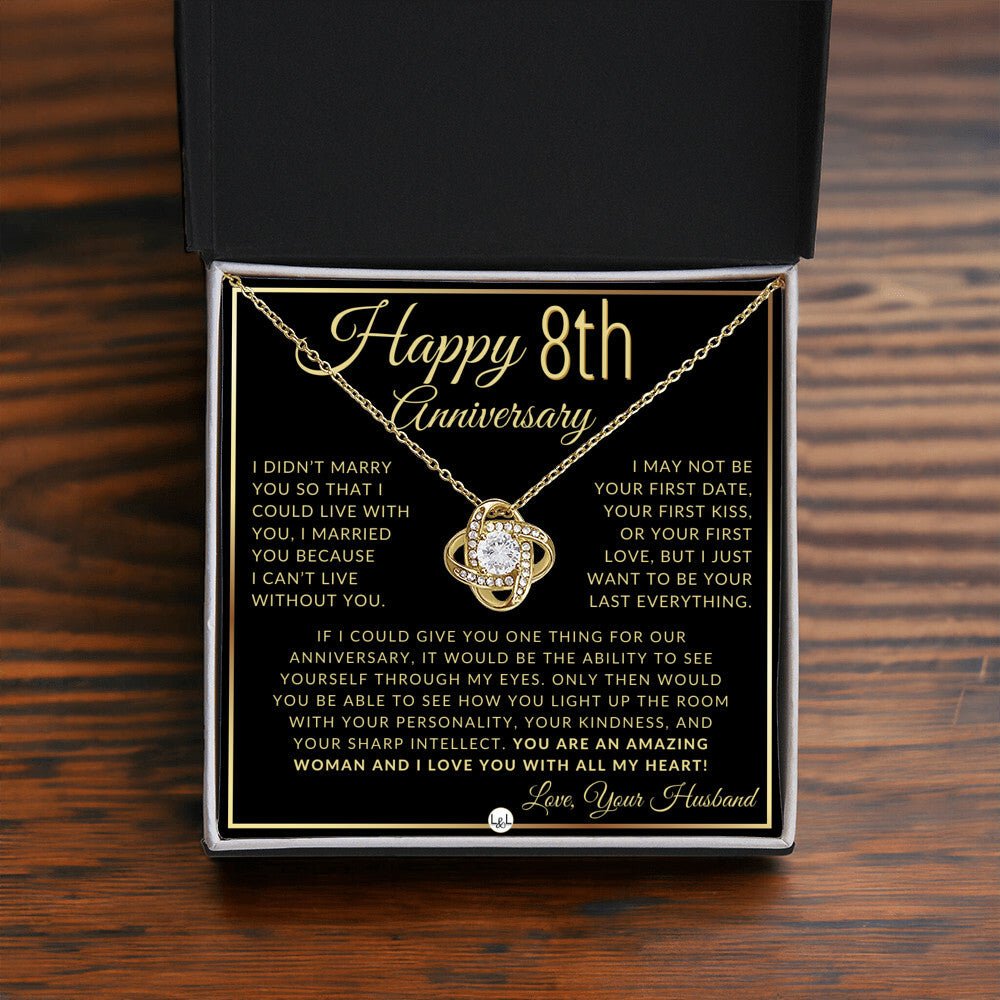 8th Anniversary Gift For Wife - Beautiful Women's Pendant Necklace + Heartfelt Anniversary Message - Liliana and Liam