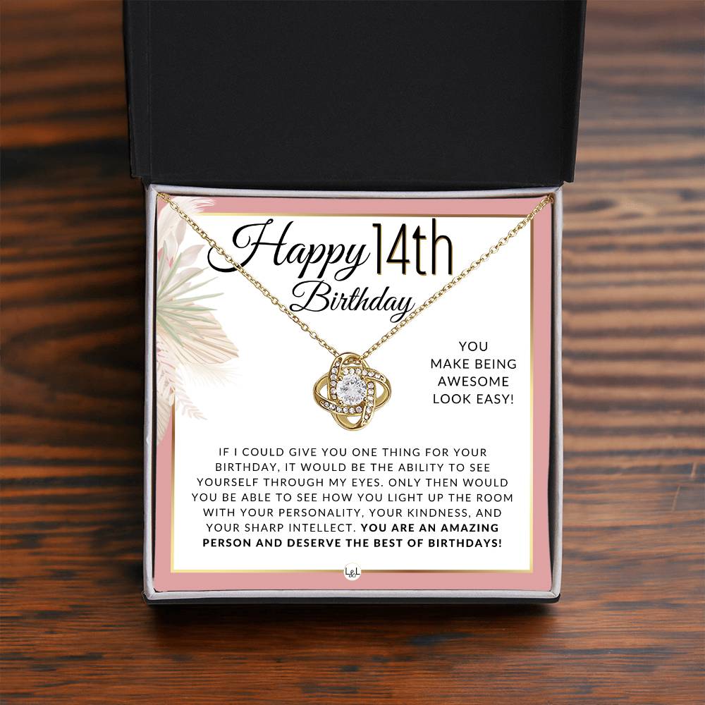 14th Birthday Gift For Her - Necklace For 14 Year Old Birthday - Beautiful Women's Birthday Pendant + Heartfelt Birthday Message - Liliana and Liam