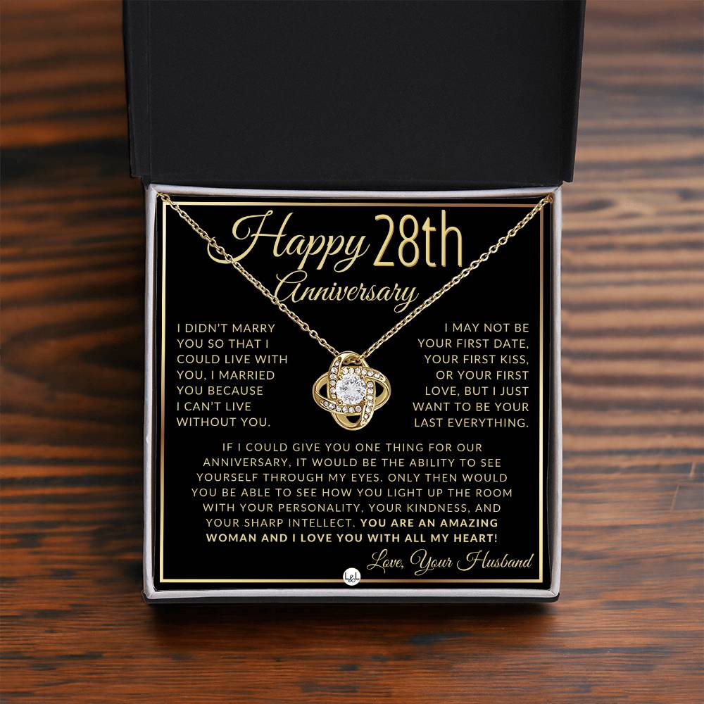28th Anniversary Gift For Wife - Beautiful Women's Pendant Necklace + Heartfelt Anniversary Message - Liliana and Liam