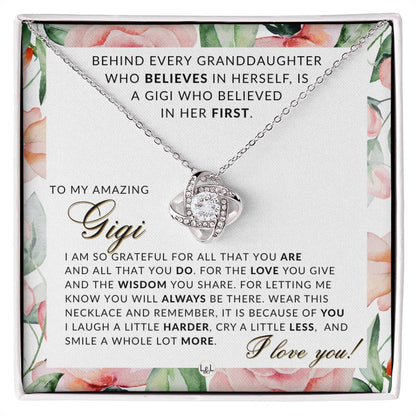 For Gigi, From Granddaughter - Beautiful Women's Pendant + Sentimental Keepsake Message For Your Gigi - Perfect for Christmas, Mother's Day, or her Birthday - Liliana and Liam