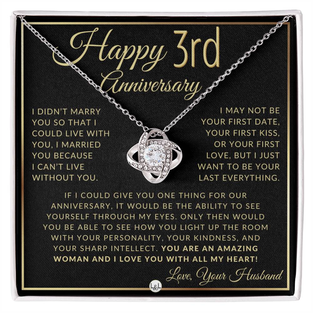 3rd Anniversary Gift For Wife - Beautiful Women's Pendant Necklace + Heartfelt Anniversary Message - Liliana and Liam