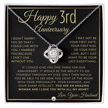 3rd Anniversary Gift For Wife - Beautiful Women's Pendant Necklace + Heartfelt Anniversary Message - Liliana and Liam