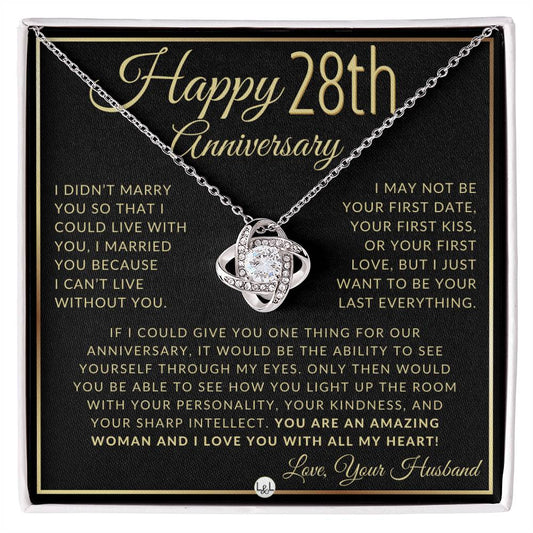 28th Anniversary Gift For Wife - Beautiful Women's Pendant Necklace + Heartfelt Anniversary Message - Liliana and Liam