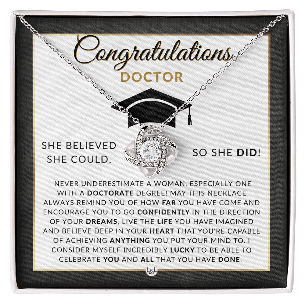 Congratulations Doctor & New Chapter Keepsake - Doctorate Graduate Necklace Gift - Liliana and Liam