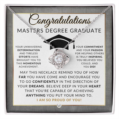 Graduate Graduation Gift Idea For Her For Masters Degree Graduate - Master's Graduation Gift For Her - Pendant Necklace + Heartfelt Message - Liliana and Liam