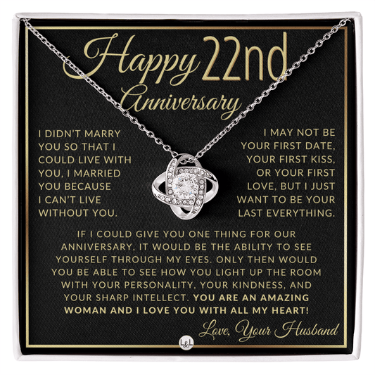 22nd Anniversary Gift For Wife - Elegant Knot Pendent Necklace - Liliana and Liam