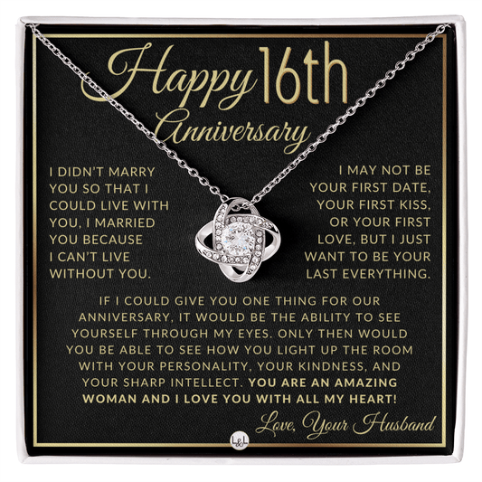 16th Anniversary Gift For Wife - Beautiful Women's Pendant Necklace + Heartfelt Anniversary Message