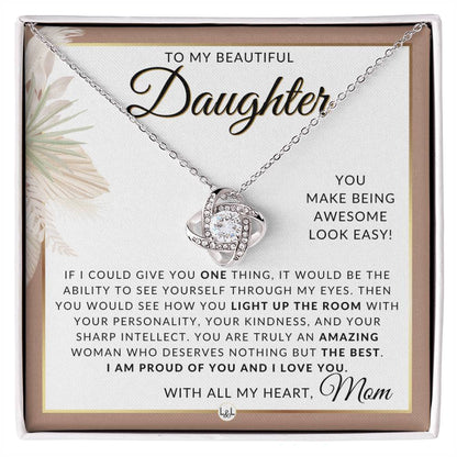 Daughter Gifts From Mom - Necklace For Daughter From Mom - Pendant Necklace + Sentimental Keepsake Message - Great Christmas Gift, Birthday Present or Graduation Surprise - Liliana and Liam