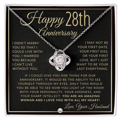 28th Anniversary Gift For Wife - Beautiful Women's Pendant Necklace + Heartfelt Anniversary Message - Liliana and Liam