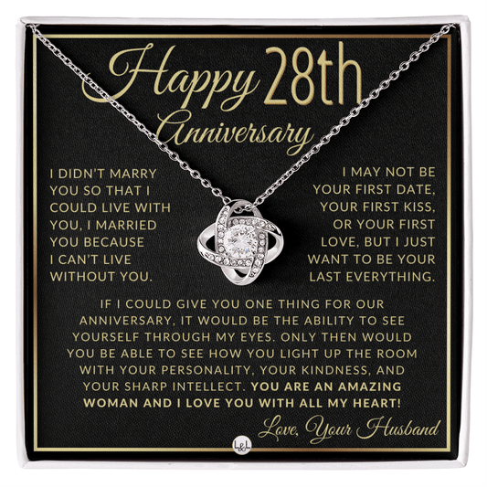 28th Anniversary Gift For Wife - Beautiful Women's Pendant Necklace + Heartfelt Anniversary Message