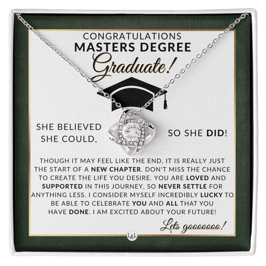 Masters Degree Grad Gifts For Her - Beautiful Women's Pendant Necklace + Heartfelt Graduation Message For Masters Graduate