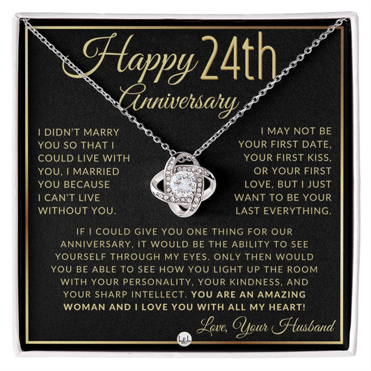 24th Anniversary Gift For Wife - Beautiful Women's Pendant Necklace + Heartfelt Anniversary Message - Liliana and Liam