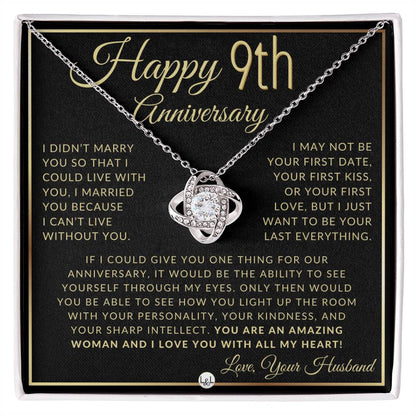 9th Anniversary Gift For Wife - Beautiful Women's Pendant Necklace + Heartfelt Anniversary Message For Her - Liliana and Liam