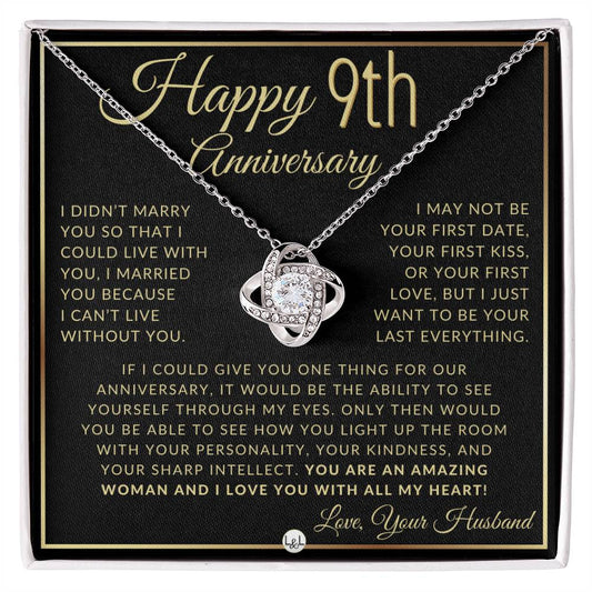 9th Anniversary Gift For Wife - Beautiful Women's Pendant Necklace + Heartfelt Anniversary Message For Her