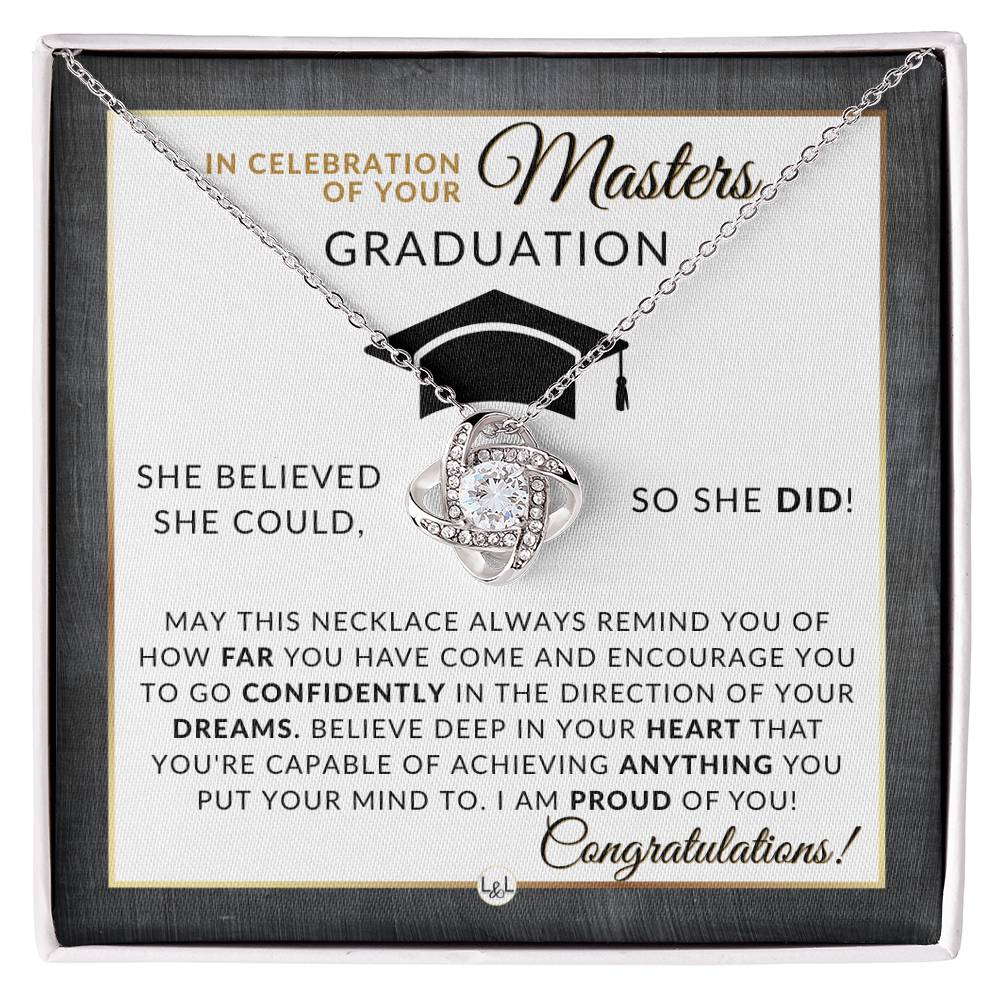 Master's Graduation Gift For Her - Women's Graduation Pendant Necklace + Heartfelt Graduation Message - Graduation Gift Idea For Her Master's Degree