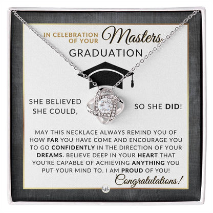 Master's Graduation Gift For Her - Women's Graduation Pendant Necklace + Heartfelt Graduation Message - Graduation Gift Idea For Her Master's Degree - Liliana and Liam