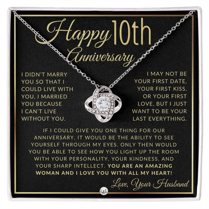 10th Anniversary Gift For Wife - Beautiful Women's Pendant Necklace + Heartfelt Anniversary Message - Liliana and Liam