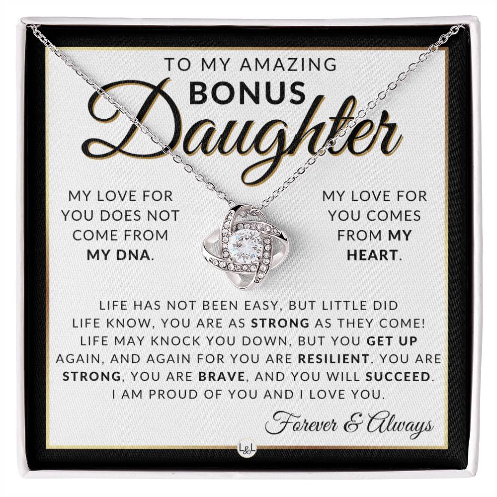 Bonus Daughter Gifts - Life Has Not Been Easy - Pendant Necklace + Sentimental Keepsake Message For Bonus Daughter - Great Christmas Gift, Birthday Present or Graduation Surprise - Liliana and Liam