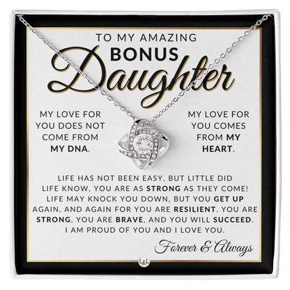 Bonus Daughter Gifts - Life Has Not Been Easy - Pendant Necklace + Sentimental Keepsake Message For Bonus Daughter - Great Christmas Gift, Birthday Present or Graduation Surprise - Liliana and Liam