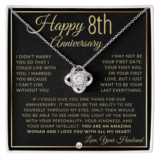 8th Anniversary Gift For Wife - Beautiful Women's Pendant Necklace + Heartfelt Anniversary Message - Liliana and Liam