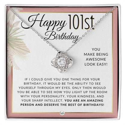101st Birthday Gift For Her - Necklace For 101 Year Old Birthday - Beautiful Women's Pendant Necklace + Heartfelt Birthday Message - Liliana and Liam