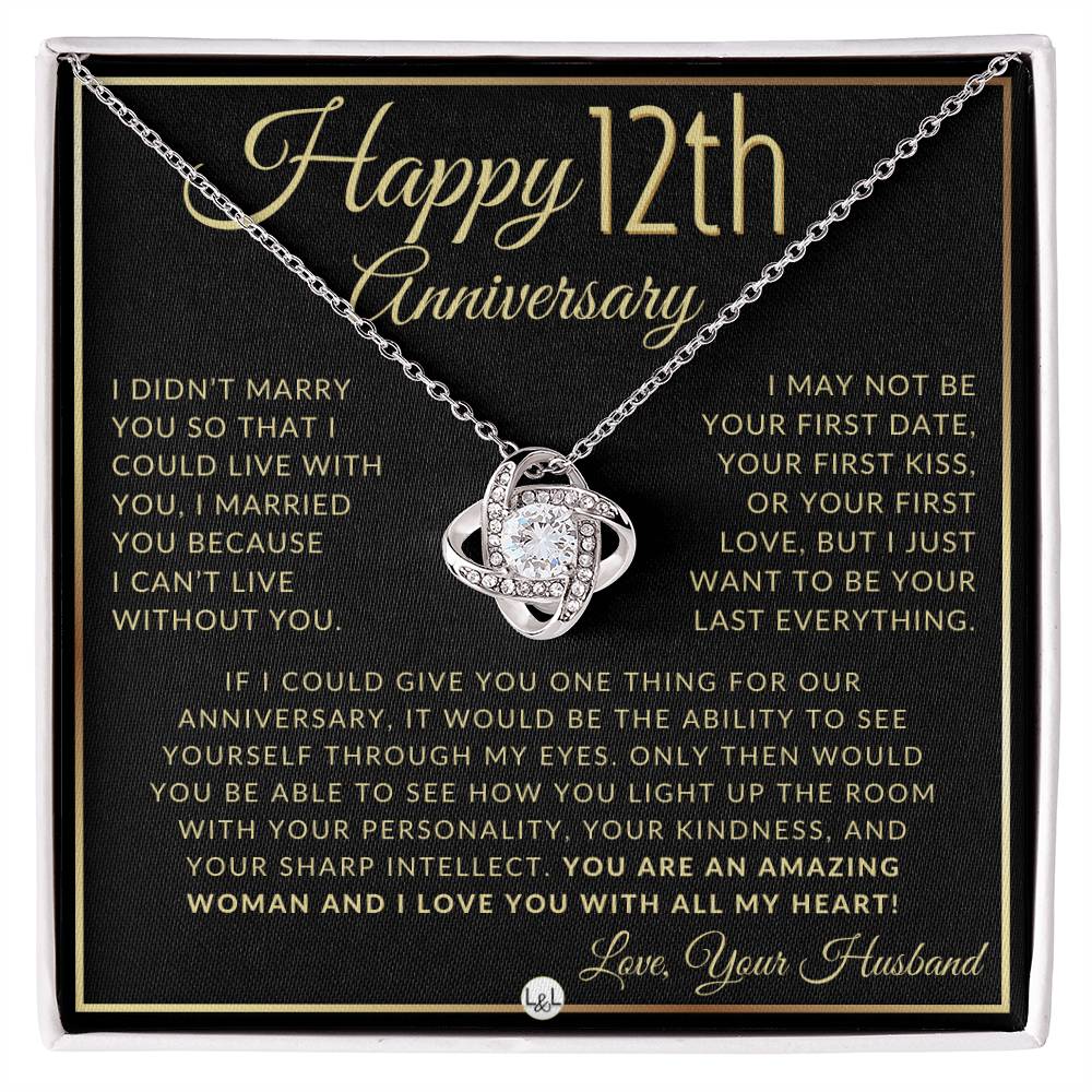 12th Anniversary Gift For Wife - Beautiful Women's Pendant Necklace + Heartfelt Anniversary Message - Liliana and Liam