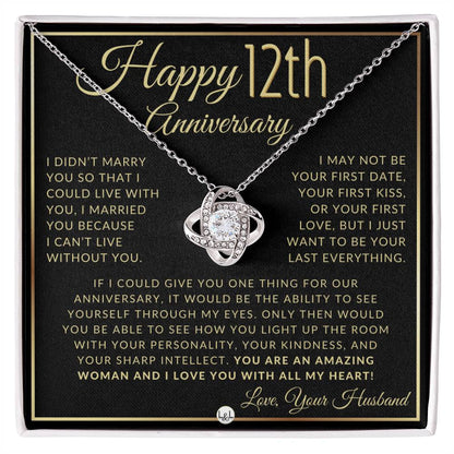 12th Anniversary Gift For Wife - Beautiful Women's Pendant Necklace + Heartfelt Anniversary Message - Liliana and Liam