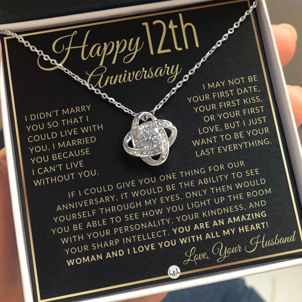 12th Anniversary Gift For Wife - Beautiful Women's Pendant Necklace + Heartfelt Anniversary Message - Liliana and Liam