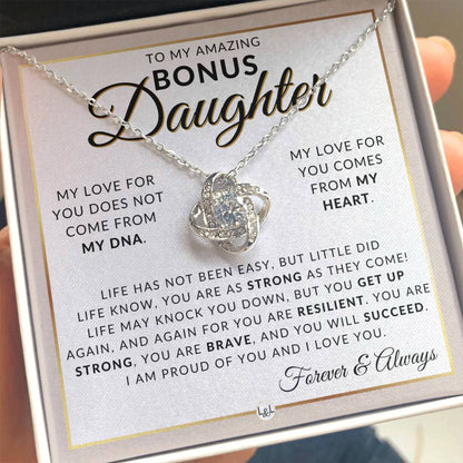 Bonus Daughter Gifts - You Are Strong - Pendant Necklace + Sentimental Keepsake Message For Bonus Daughter - Great Christmas Gift, Birthday Present or Graduation Surprise