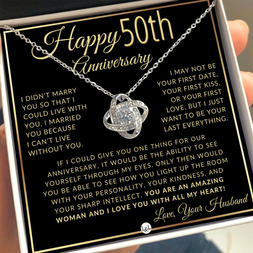 50th Anniversary Gift For Wife - Beautiful Women's Pendant Necklace For Your Wife + Heartfelt Message For Her - Liliana and Liam
