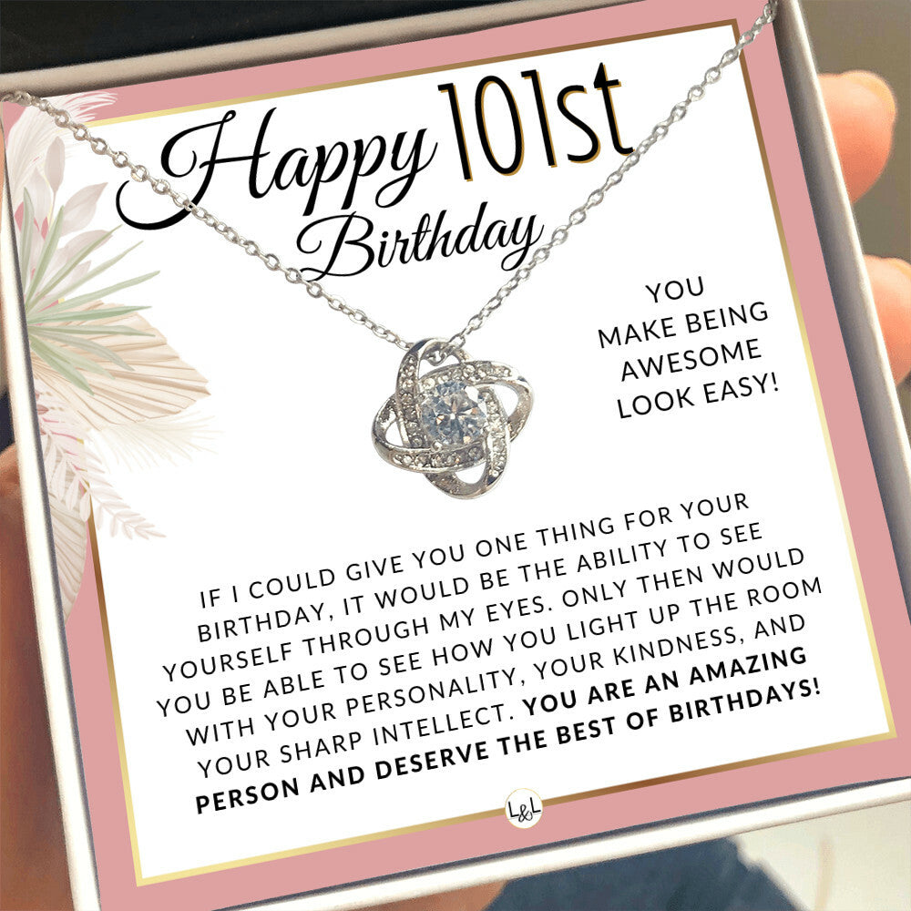 101st Birthday Gift For Her - Necklace For 101 Year Old Birthday  - Beautiful Women's Pendant Necklace + Heartfelt Birthday Message